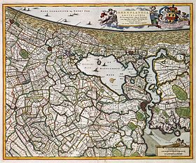 Карта 1681, показывающая расширившуюся бухту Эй. (Примечание: Карта повёрнута на 90°)