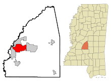 Rankin County Mississippi Sisällytetyt ja rekisteröimättömät alueet Pearl Highlighted.svg