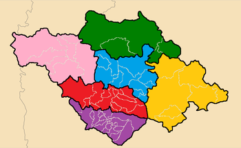 Mapa de las seis regiones socio-económicas en las que Tlaxcala se divide