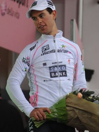 Richie Porte wearing the white jersey in 2010