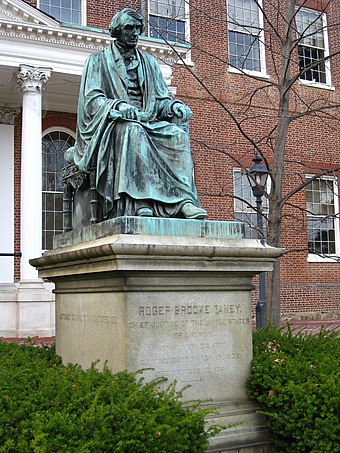 Statue of Taney on the Maryland State House grounds before removal