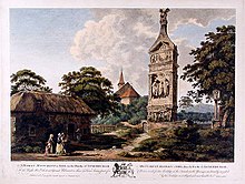 An 18th-century engraving of the column at Igel, one of the most famous Treveran funerary monuments. Rooker Pars Igel Column.jpg