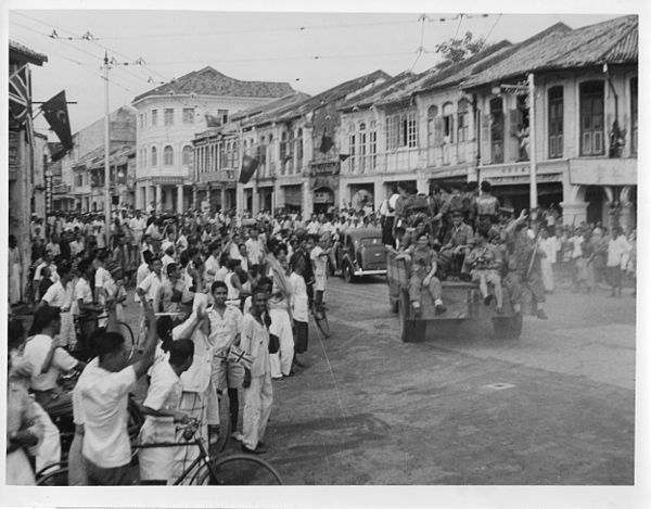 British Royal Marines liberating George Town on 3 September 1945.