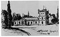 Мураваны палац у Рудакове, пабудаваны Аскеркамі ў сярэдзіне XIX ст. Малюнак Ігната Урублеўскага, жнівень 1891 года.