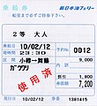 新日本海フェリー小樽・舞鶴航路の乗船券（乗船・下船時に半券回収済み）