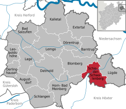 Läget för staden Schieder-Schwalenberg i Kreis Lippe