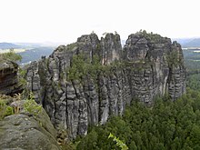 The Schrammsteine, Upper Cretaceous sandstones in the Elbe Sandstone Mountains near Bad Schandau Schrammsteine.jpg
