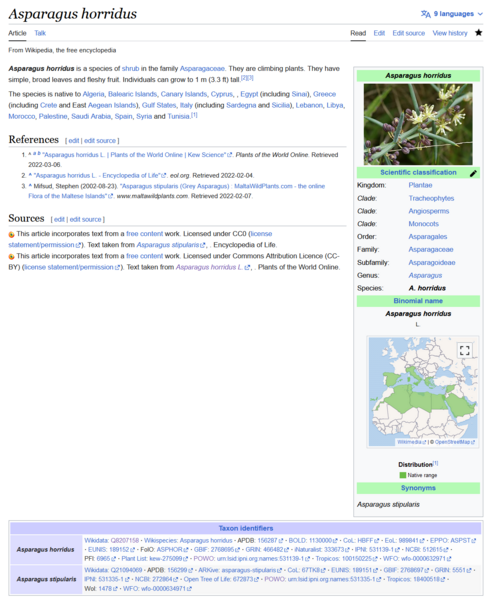 File:Screenshot of the English Wikipedia article for Asparagus horridus.png