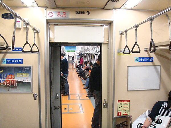 A Seoul metropolitan car (Seoul Metro Class 3000), produced by DHI in 1984