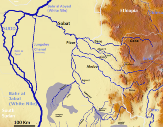 The river system of the Sobat with the Pibor (middle)