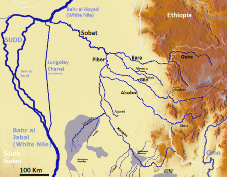 A map of the Sobat River drainage basin