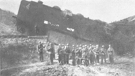 German train destroyed by partisans in Serbia 1941.