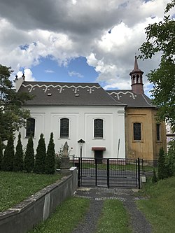 Kostel sv. Valentina v Novosedlicích (pohled z farní zahrady)