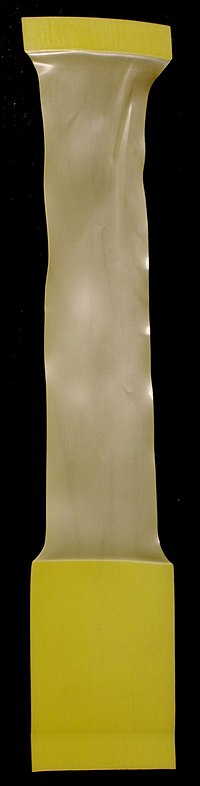 A polyethylene sample that has necked under tension.