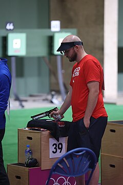 Staff. Sgt. Nickolaus Mowrer and James Hall- 2020 Summer Olympic Games, 10m air pistol (51351883581).jpg