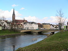 Blick auf die Bodebrücke in Staßfurt