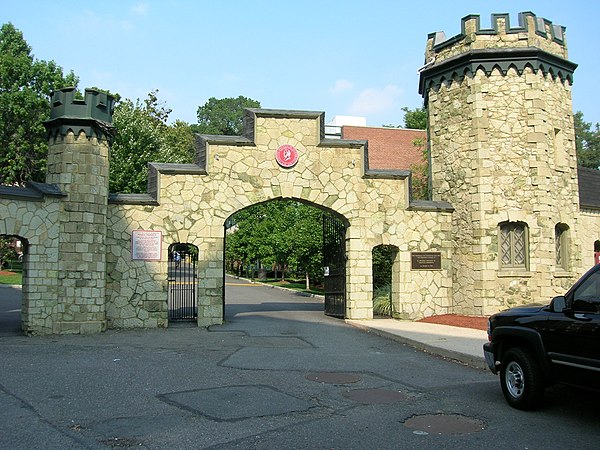 The gatehouse at Stevens Institute of Technology. In 2019, it was deconstructed in order to make way for the construction of the University Center Com