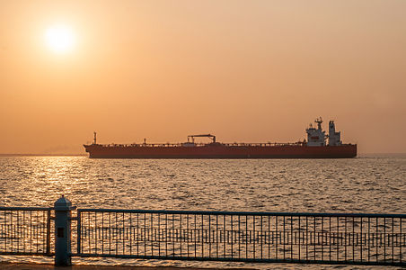 Sunrise on Vereda del Lago and freighter