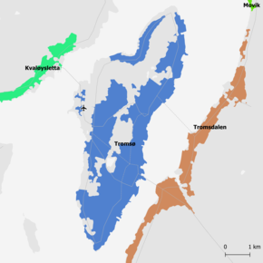 Karte der Tettsteder Tromsø, Kvaløysletta und Tromsdalen (2022)