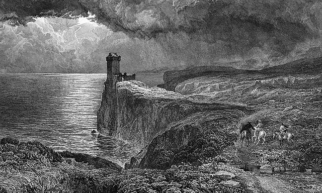 The ruins of Wolf's Crag castle in Walter Scott's The Bride of Lammermoor (1819)