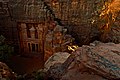 The Treasury (Al Khazneh) in Petra at sunset, viewed from the top of the Siq.jpg
