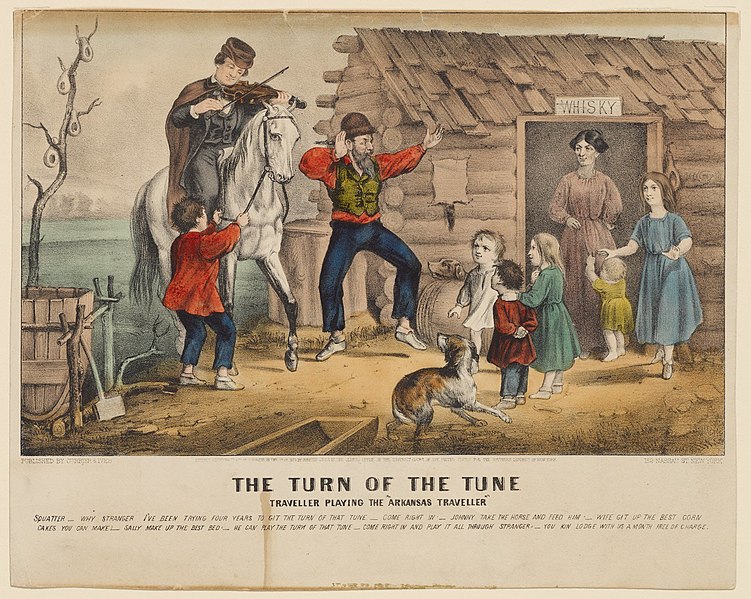 File:The Turn of the Tune. Traveller Playing the Arkansas Traveller. Currier and Ives, 1870.jpg