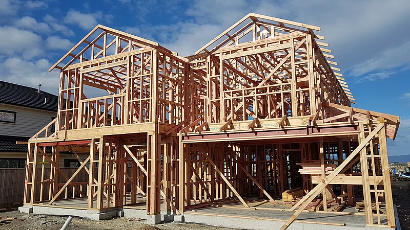 File:Timber frame house under construction, New Zealand.jpg