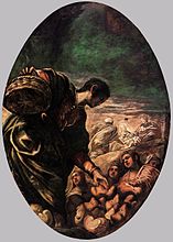 Eliseo multiplica los panes. Tintoretto, 1577-78. Scuola di San Rocco, Venecia.