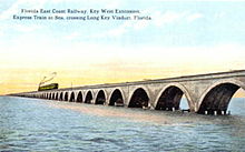 Postcard of a train crossing Long Key Viaduct Train on Overseas Railroad Long Key Viaduct.jpg