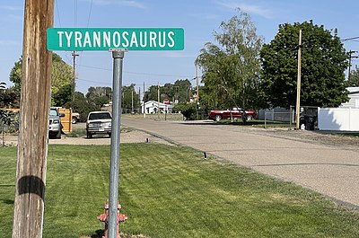 Tyrannosaurus street sign