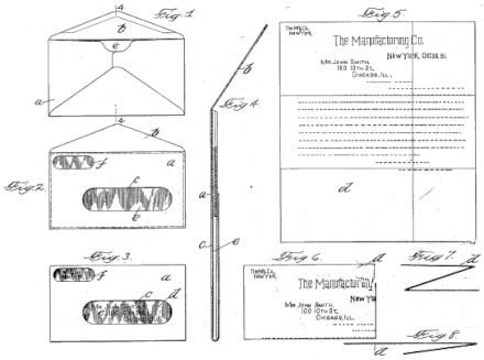 Patent drawing of Americus Callahan's windowed envelope