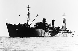 USS Selinur (AKA-41) at anchor, circa 1945-1946 (NH 78591).jpg