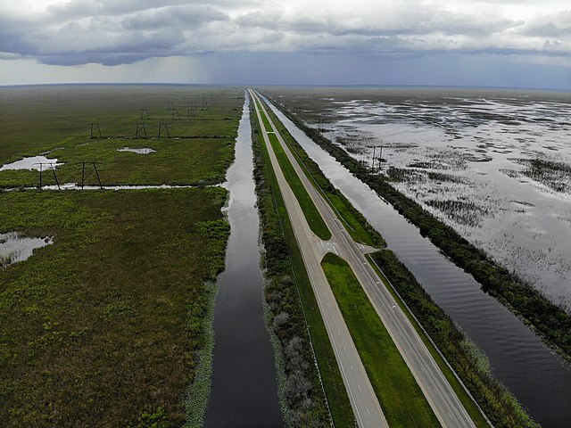 An aerial shot of US 27 north near the Everglades