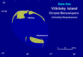 Mapa das ilhas Vilkitsky e Neupokoyeva