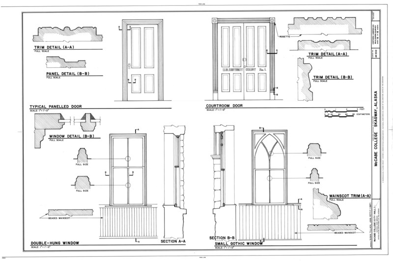 File:Window Details, Door Details, Trim Details - McCabe College, End of Seventh Avenue, East of Broadway Avenue, Skagway, Skagway-Hoonah-Angoon Census Area, AK HABS AK-202 (sheet 16 of 16).tif