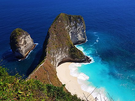 The cliff of Nusa Penida with Kelingking beach in the foreground