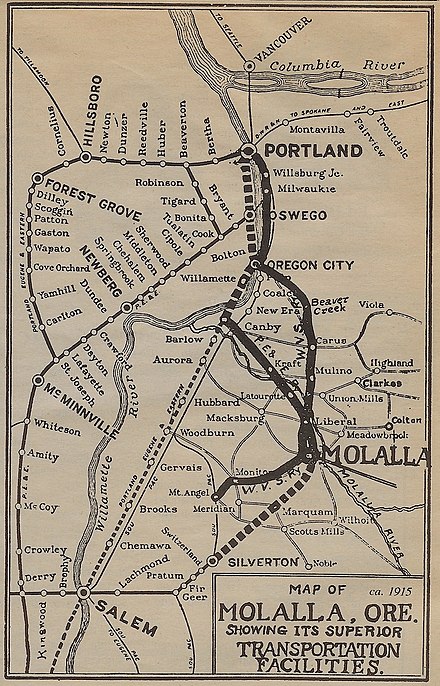 Map or Railroads and roads near Molalla, Ore. Including WVS. Wvsv map.jpg