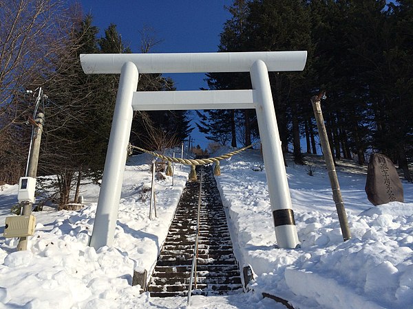 A torii gateway to the Yobito Shrine (Yobito-jinja) in Abashiri City, Hokkaido
