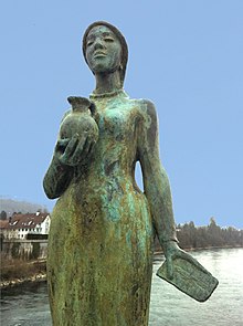 Ernst Suter (1904–1987) sculptor.  Verena with comb and jug, 1978, Rheinbrücke Zurzach – Rheinheim