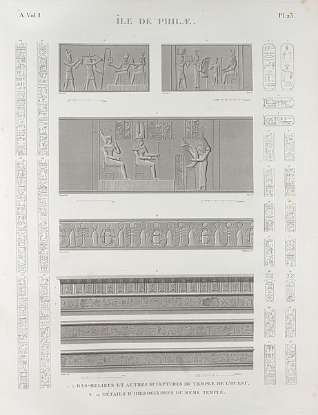 Pl.23 - Bas-reliefs et autres sculptures du temple de l'ouest 6-29. Détails d'hieroglyphes du même temple