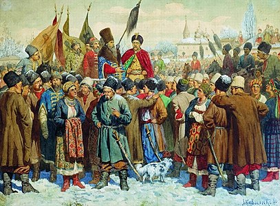 Проголошення пунктів Березневих статей у січні 1654 року на Переяславській раді, картина «Воссоединение Украины», Олексій Ківшенко