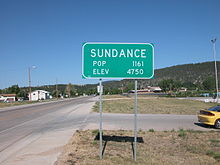 Sundance city limit sign on WYO 585, August 2003