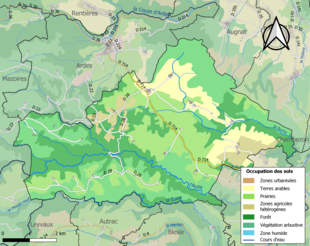 Barevná mapa znázorňující využití půdy.