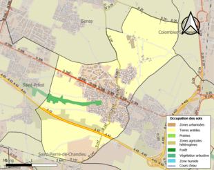 Kolorowa mapa przedstawiająca użytkowanie gruntów.