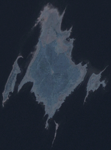 Linnusitamaa (bottom) on the satellite image with neighbouring islands