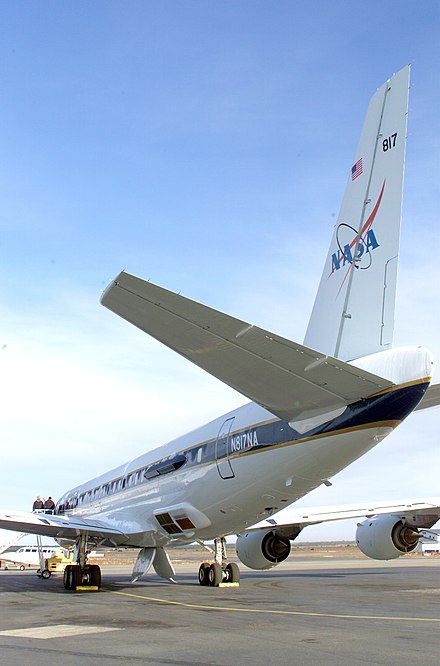 NASA's AirSAR instrument is attached to the side of a DC-8