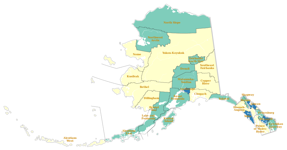Alaska boroughs and census areas 2019.svg