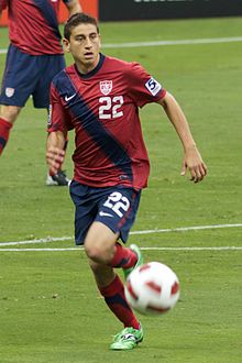 Alejandro Bedoya representing the U.S. soccer team at the 2011 Gold Cup semi-final match Alejandro Bedoya 20110622.jpg