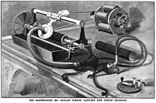 American Graphophone's 1888 wax cylinder graphophone. The machines were marketed for only a few years by American Graphophone and the North American Phonograph Company, but were superseded by Edison's 1888 'perfected phonograph' and its solid wax cylinders. American Graphophone Graphophone.jpg