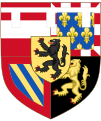 Arms (1500-1506) of Charles as heir presumptive of his father Philip IV, Duke of Burgundy ("Philip the Handsome") (before 1506 when he became Philip I, King of Castile, jure uxoris): Paternal arms with a label of three points argent (inescutcheon of Lion of Flanders alone)